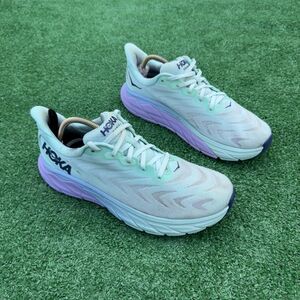 Hoka One One White and Purple Athletic Shoes